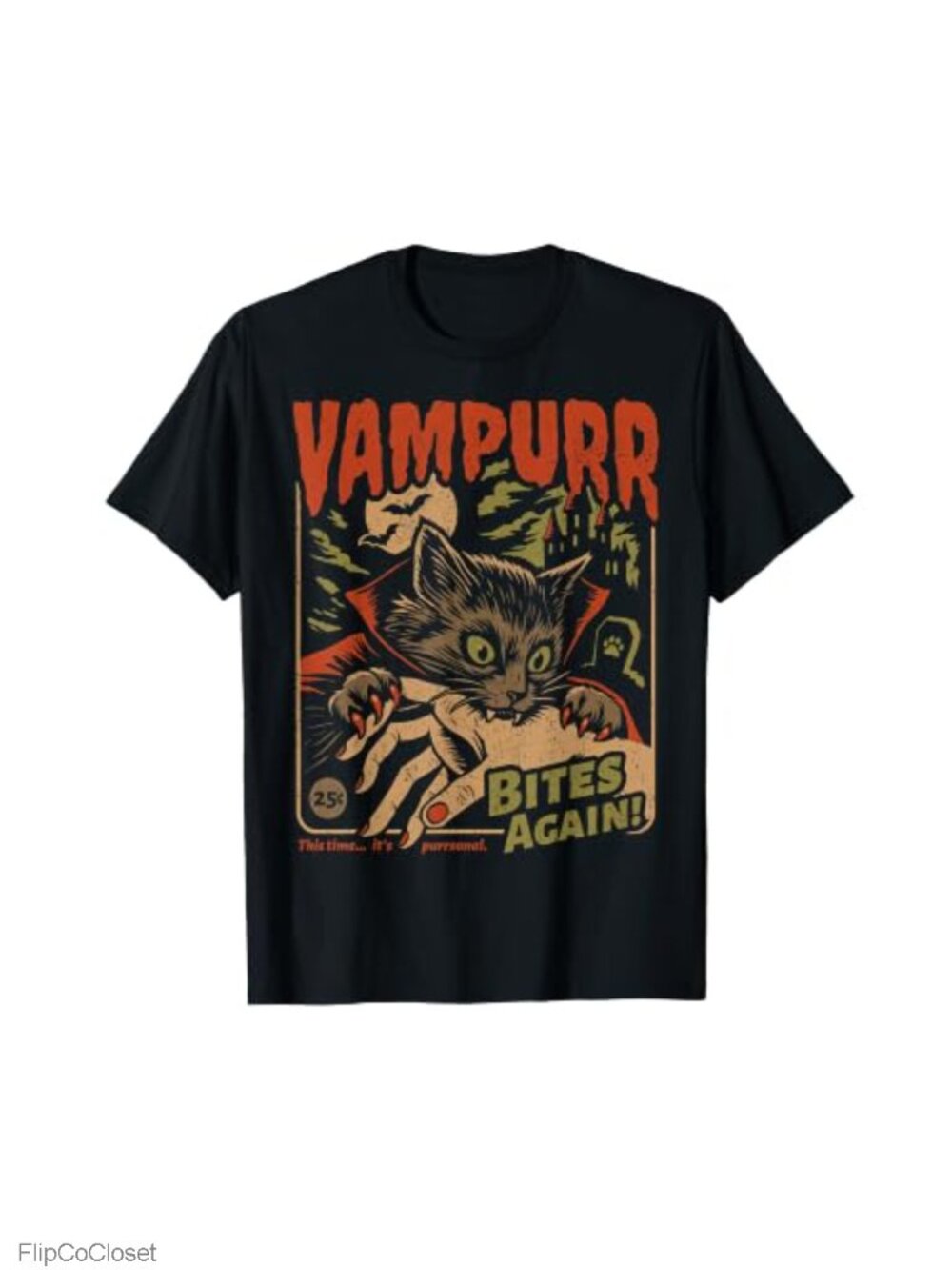 Vampurr Bites Again Funny Cat Halloween Graphic T-Shirt Tee